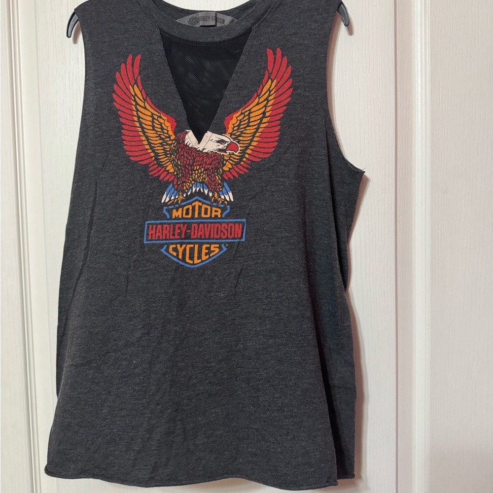 Harley-Davidson Charcoal Tank Top with Red & Yellow Eagle Graphic